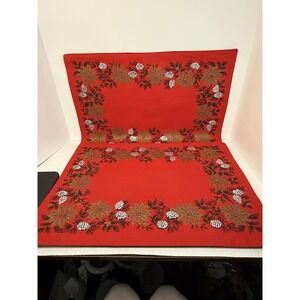 Fallani & Cohn‎ Poinsettia & Pine Christmas Cloth Placemats Reversible VTG Set 4